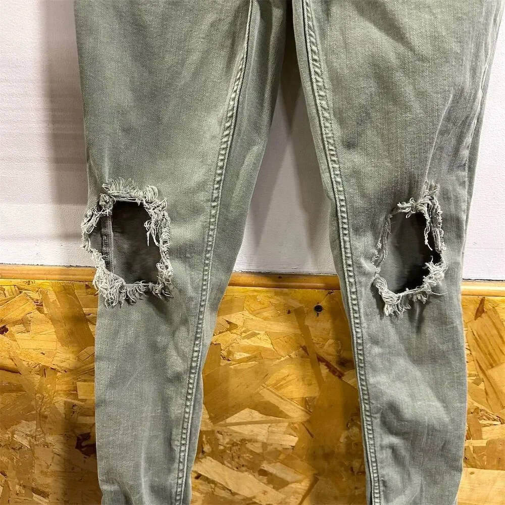 Free People Women's Light Green Ripped Skinny Jeans Size 29